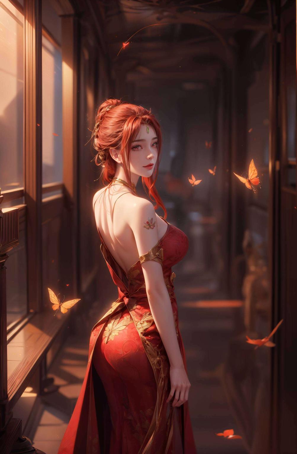 红裳绿意共芳华绿意盎然映古风