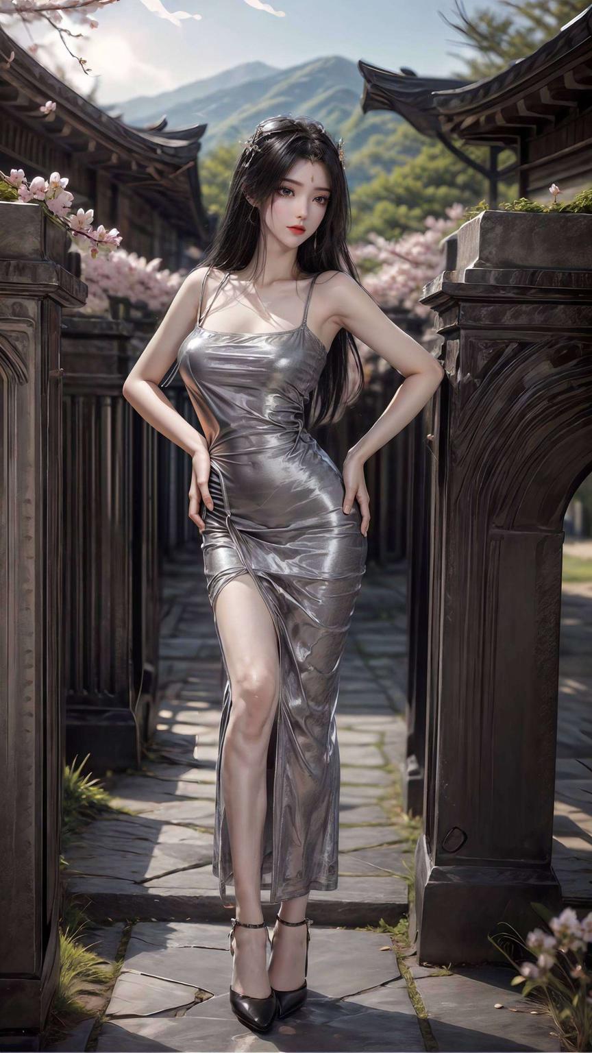 眼神深情地回望柳神飘逸的长发随风轻舞