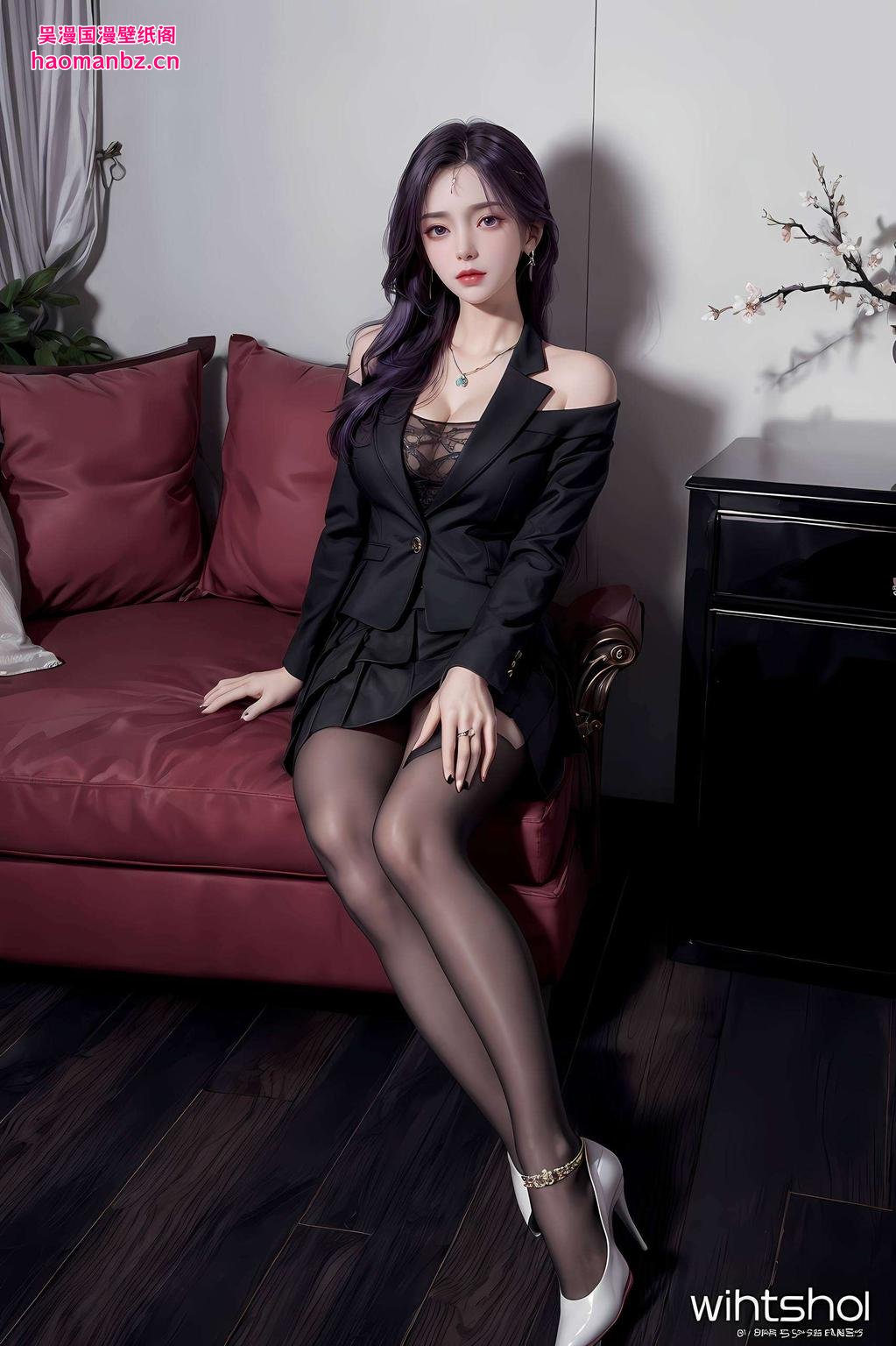 超还原动漫壁纸粉嫩的桃花与飘渺云曦相映成趣