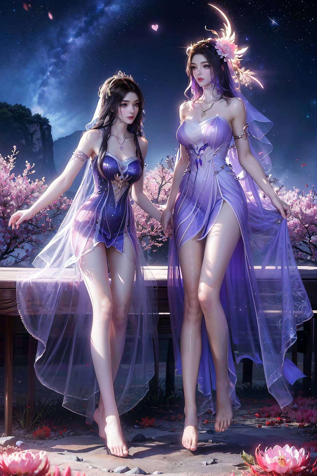 画面梦幻绚丽紫色星河与精灵起舞